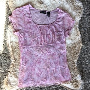 New York & Company sheer purple floral top.
